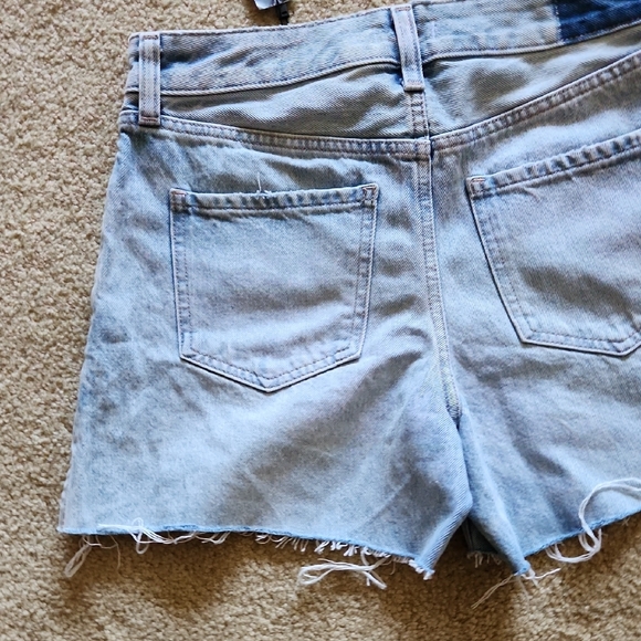 Express Light Blue Distressed Jean Shorts Button Fly High Rise Cotton Sz 2 NWT - Picture 8 of 14